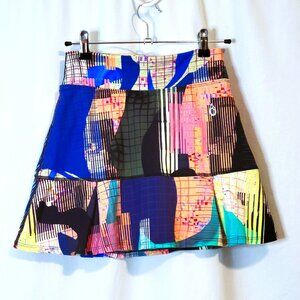Odonajo Skort Womens Size 1 Tiered Skirt w Shorts Colorful Geometric Print Small